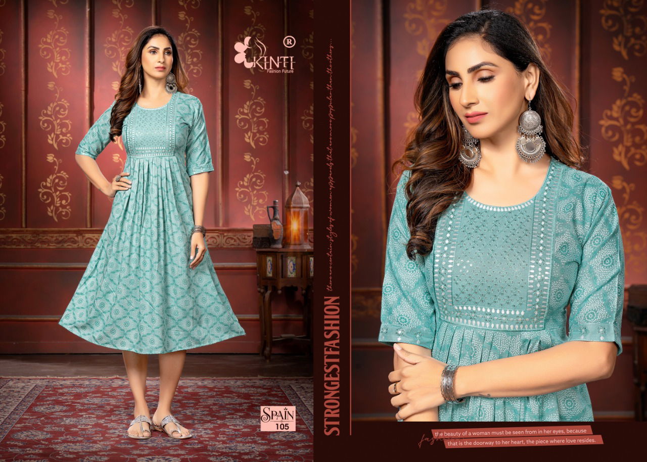 Kinti Spain Ethnic Wear Heavy Rayon Wholesale Kurti Collection